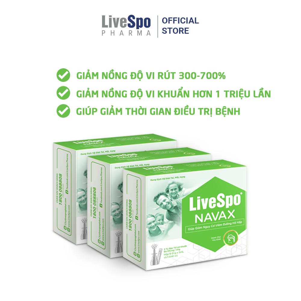 Combo 3 hộp nước muối sinh lý bào tử lợi khuẩn LiveSpo Navax Family - Dành cho gia đình 5 ống x 5ml