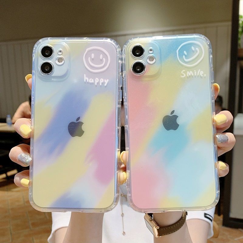 Ốp Điện Thoại Trong Suốt In Hình Mặt Cười Nhiều Màu Sắc Cho Iphone 11 12 Pro X Xr Xs Max 8 7 Plus I11