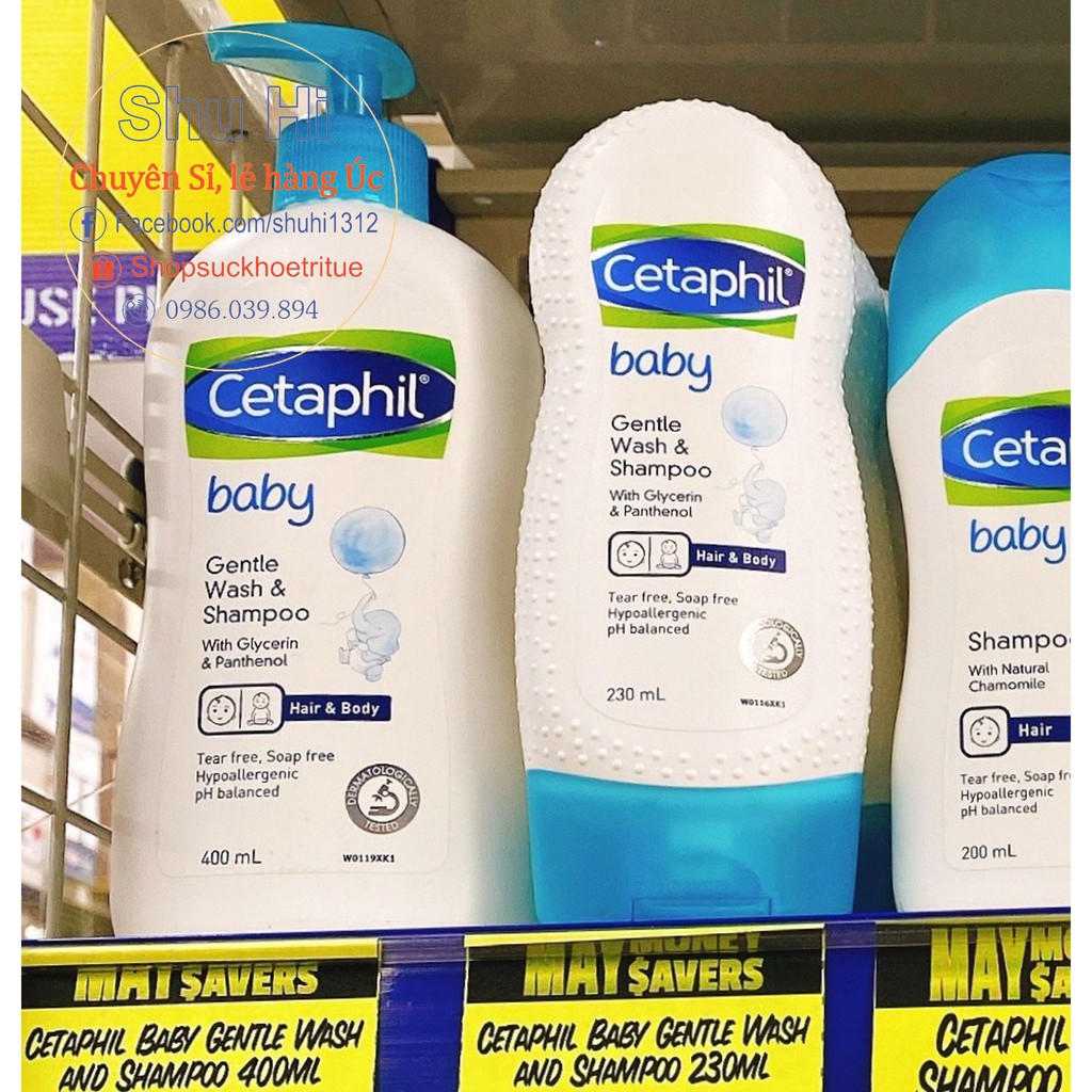 Sữa tắm gội an toàn, dịu nhẹ toàn thân cho bé Cetaphil Baby Gentle Wash And Shampoo 230ml, 400ml có vòi - Úc