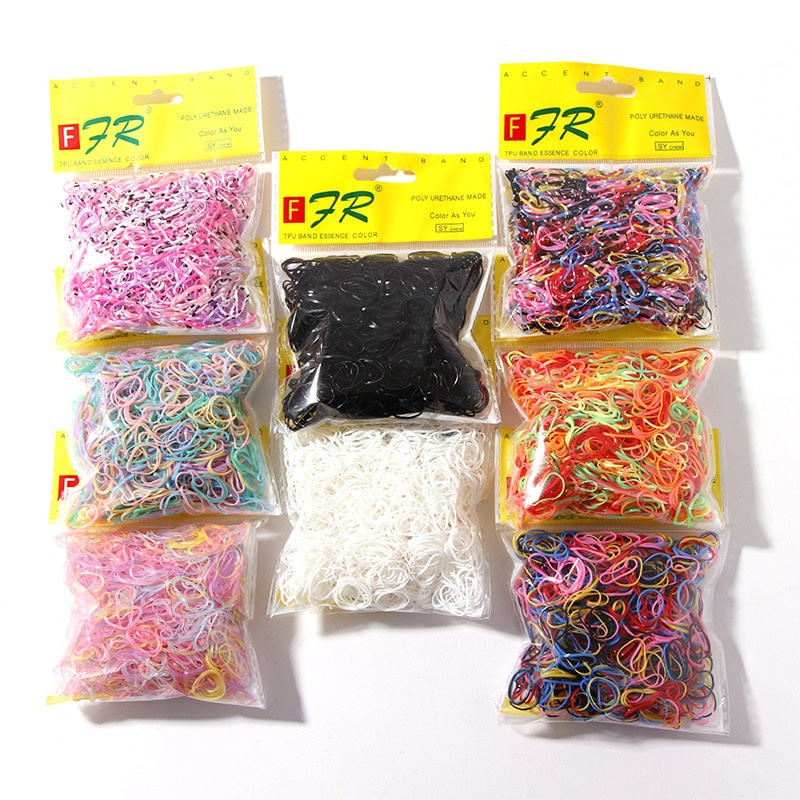 Set 1000 Dây Buộc Tóc Co Giãn Nhiều Màu Sắc Dùng Một Lần Dễ Thương Cho Bé Gái