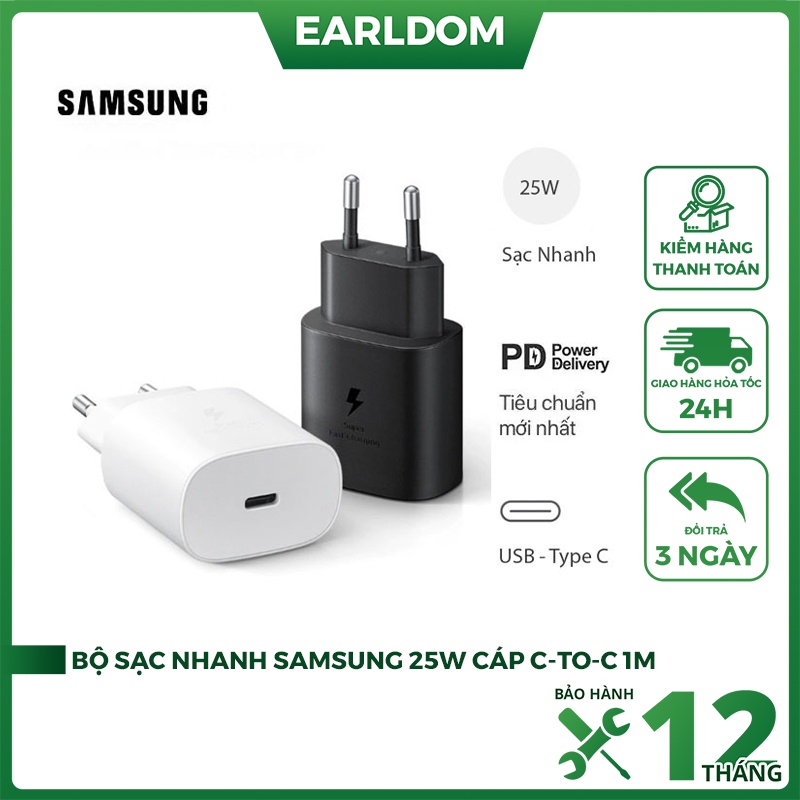 Bộ Sạc Nhanh Samsung 25W Cáp C-to-C 1M Bản Cho Galaxy S10 5G - Chính Hãng