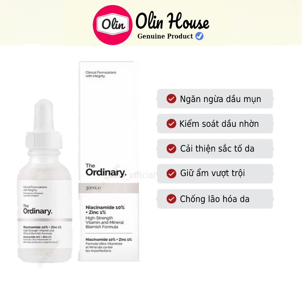 Tinh chất Serum The Ordinary Niacinamide 10% + Zinc 1% giảm mụn, thu nhỏ lỗ chân lông - Olin House