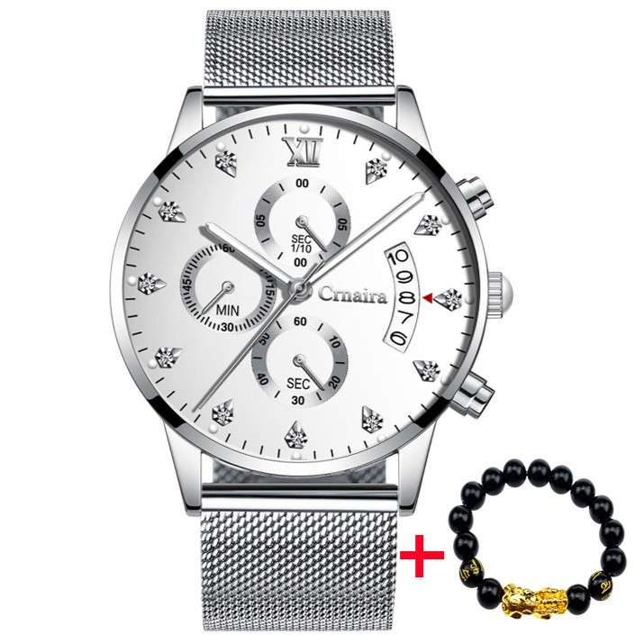 Đồng hồ nam chạy 6kim CRNAIRA dây thép mành cao cấp C029 + TẶNG VÒNG TAY TỲ HƯU | BigBuy360 - bigbuy360.vn