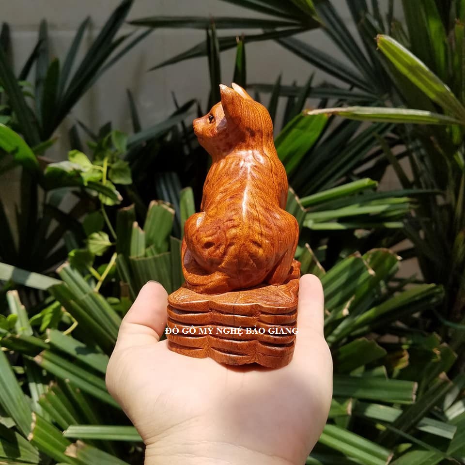 Tượng con mèo gỗ hương 12 cm