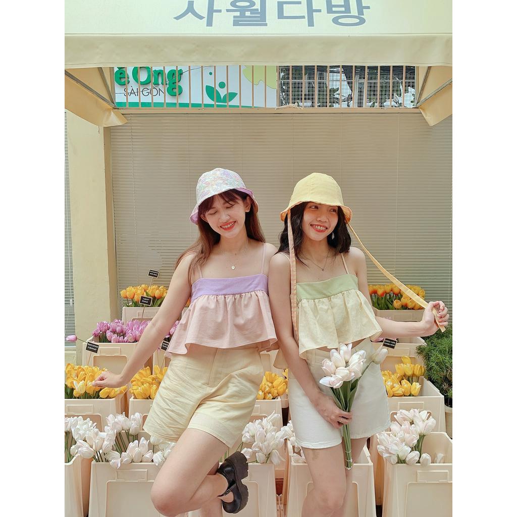 Áo croptop Macaron cột nơ hở lưng