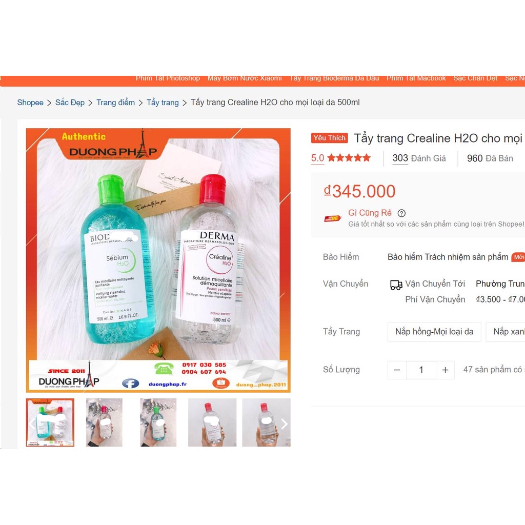 Nước tẩy trang Crealine H20 cho mọi loại da 500ml