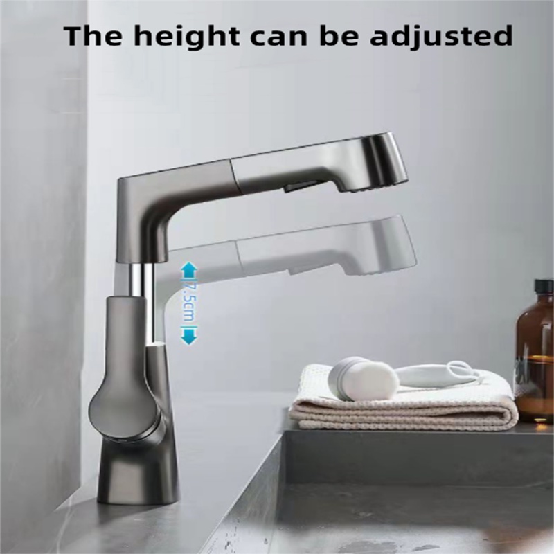 Vòi Nước Xoay 360 Độ Bằng Đồng Thau Màu Xám Sang Trọng Cho Bồn Rửa Nhà Bếp