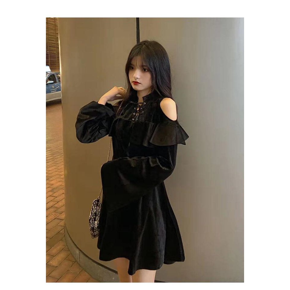 (Order/Bigsize) Đầm Nhung Đen Sang Trọng - V176