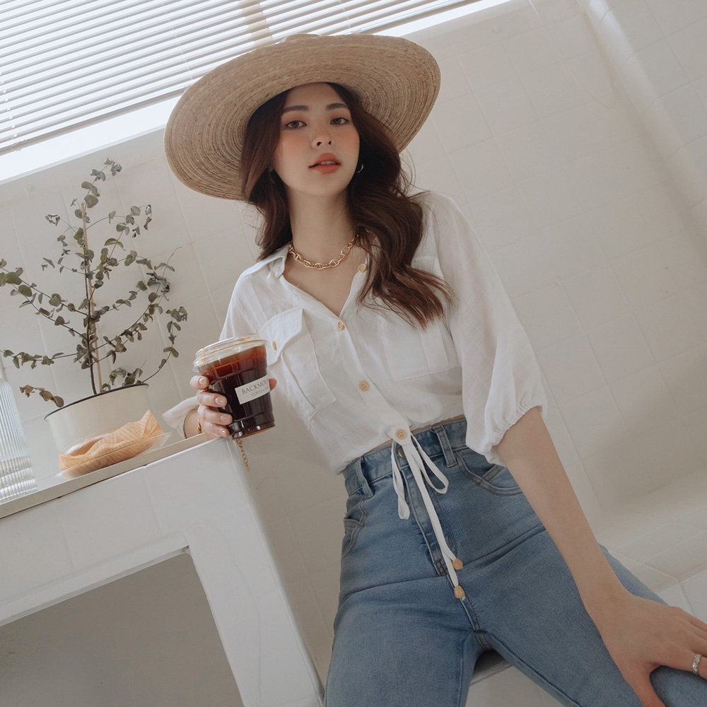 Áo sơ mi kẻ sọc thắt nơ eo nữ Air Space Lady 2211821020