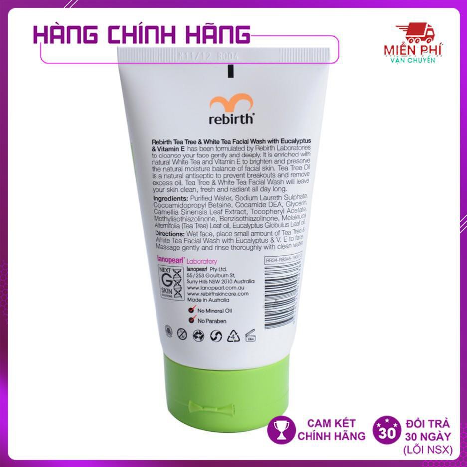 Sữa rửa mặt, gel rửa mặt cho da dầu, tinh chất trà xanh và trà trắng Rebirth - 100ml - Nhập Khẩu Úc, Ngăn Ngừa Mụn | BigBuy360 - bigbuy360.vn