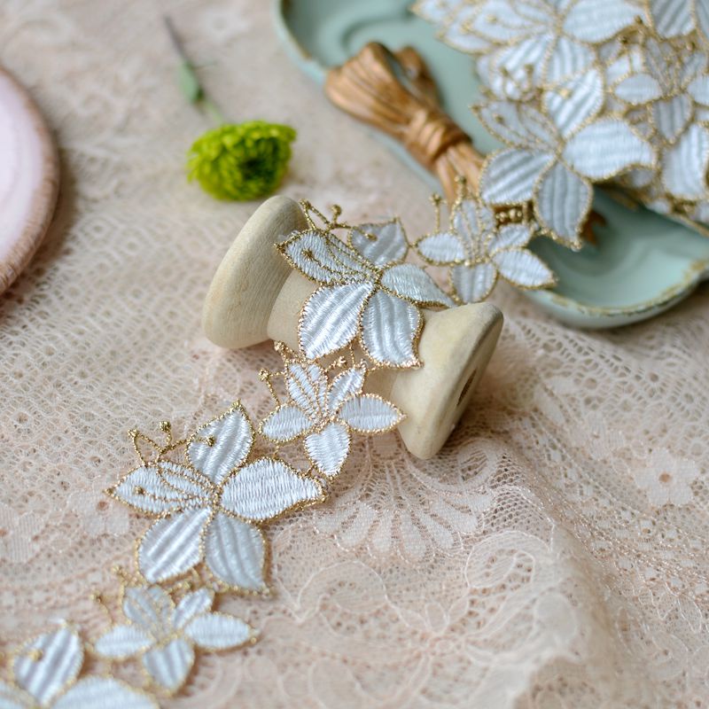 Dải Dây Ren Hoa 1Yard Màu Vàng Đồng 4CM Trang Trí Thủ Công