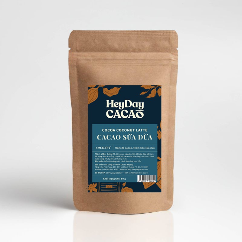 Túi 80g Bột cacao sữa 3in1 - Đậm đà cacao nguyên chất & bột sữa tách béo tốt cho sức khoẻ - Heyday Cacao