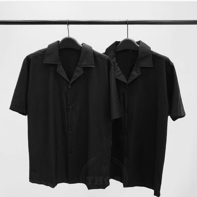 ÁO SƠMI LỤA ĐEN TRƠN CỔ VEST FORM UNISEX (có hình chụp thật) | BigBuy360 - bigbuy360.vn