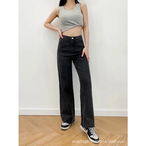 Quần jeans dáng suông rộng, quần bò trơn phom rộng dễ phối đồ