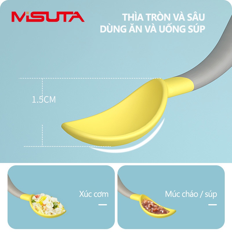Thìa ăn dặm bẻ cong cho bé tập ăn tập xúc cao cấp MISUTA (sét 2 chi tiết)- Shop Mẹ Khoai