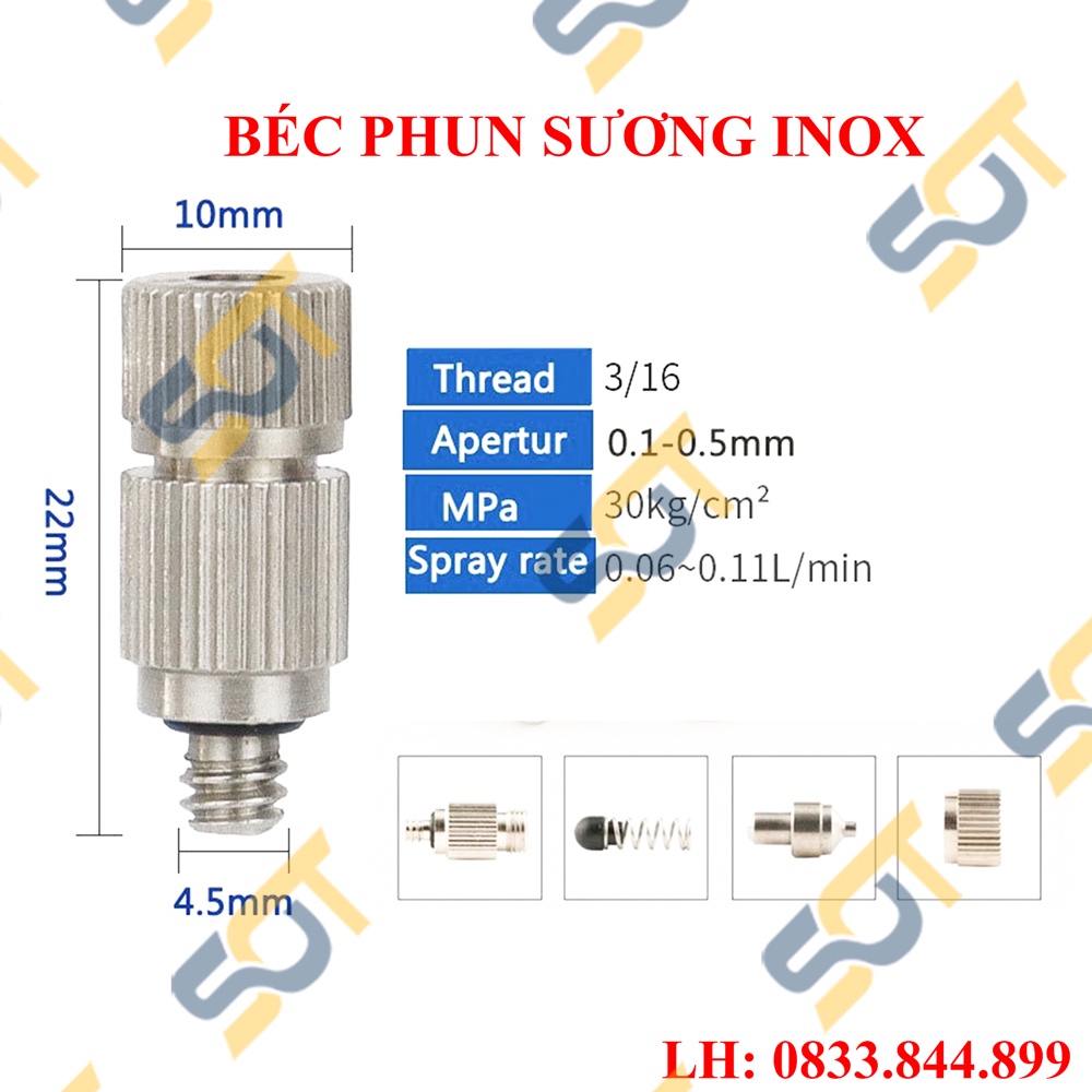 [BÉC PHUN SƯƠNG] Đầu béc phun sương inox số 1, 2, 3 chân ren M5