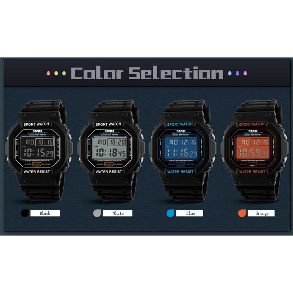 Đồng Hồ Điện Tử SKMEI 1134 Chống Thấm Nước Mặt Vuông 5 Pha Nhựa Resin Có Đèn LED Cho Nam