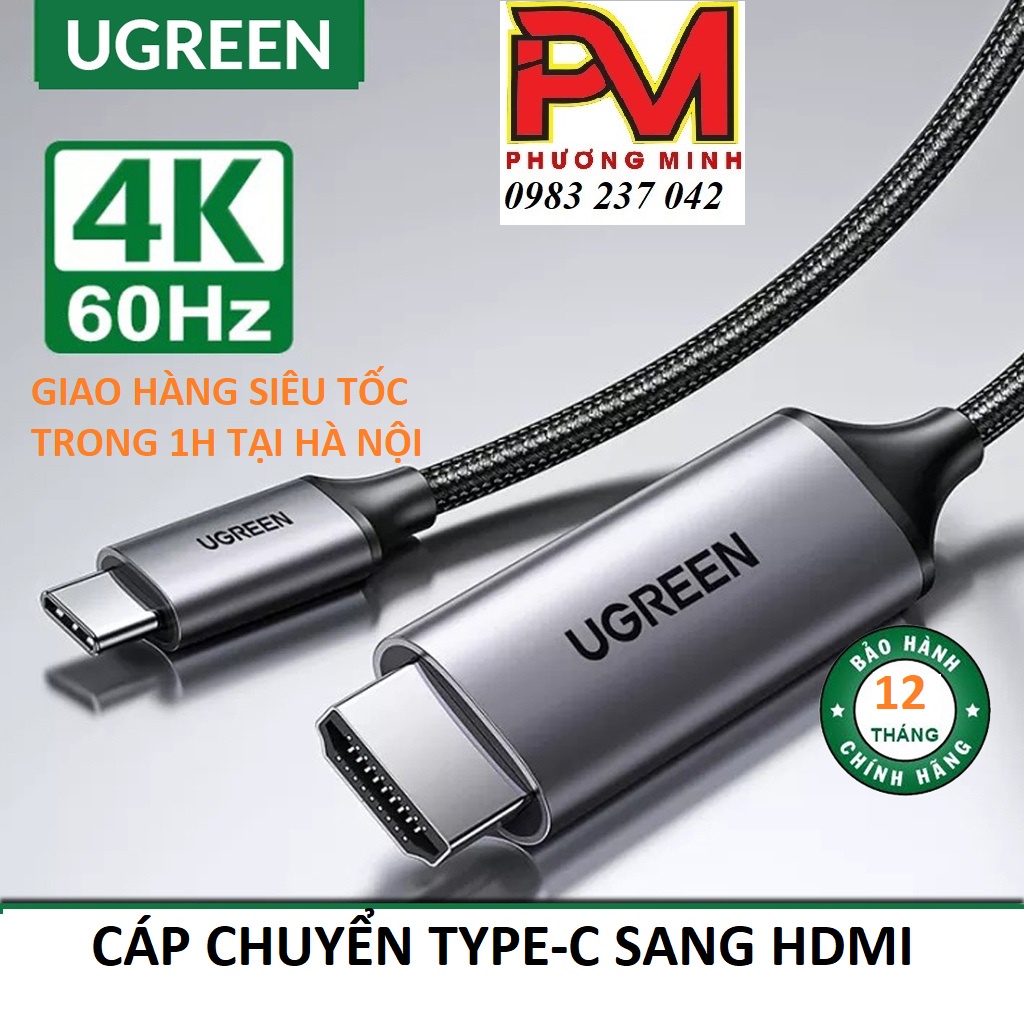 Cáp chuyển USB Type C sang HDMI Ugreen 50570 dài 1,5m hỗ trợ 3D,4K cao cấp - Hàng chính hãng