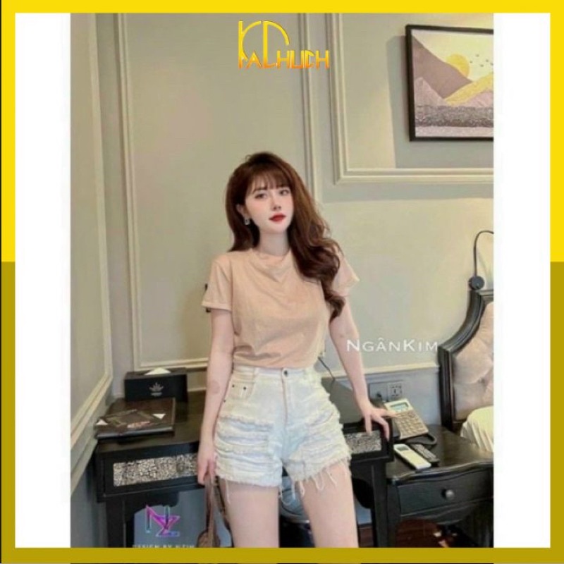 Quần short jean nữ trắng ống rộng có gắn nút khóa, chất jean kaki không co giãn, dễ phối đồ - AT222