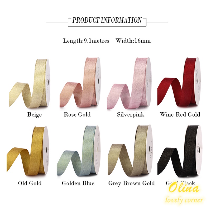 Cuộn Dây Ruy Băng 9.1Monres 16mm Màu Vàng Sang Trọng Dùng Để Gói Quà