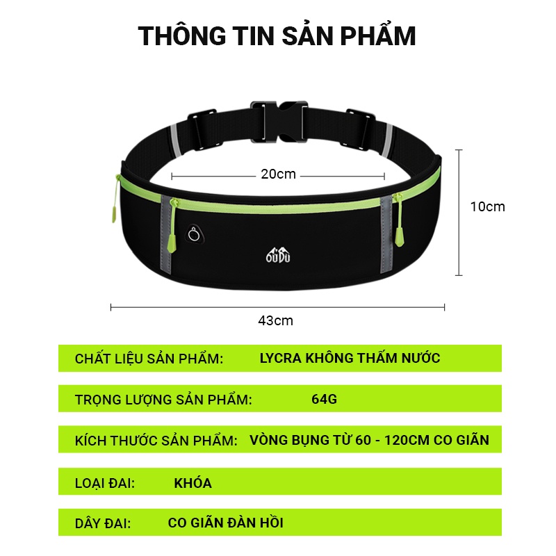 Túi đeo chạy bộ Oudu dành cho cả nam và nữ đựng điện thoại 7,2 inch có Jack cắm tai nghe, phản quang và chống thấm