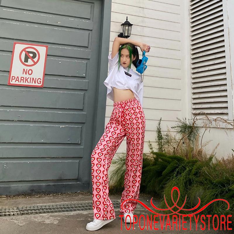 [Mã FAMAYWA giảm 10K đơn 50K] Quần Dài Nữ Ống Rộng Họa Tiết Trái Tim Thời Trang Cá Tính | BigBuy360 - bigbuy360.vn