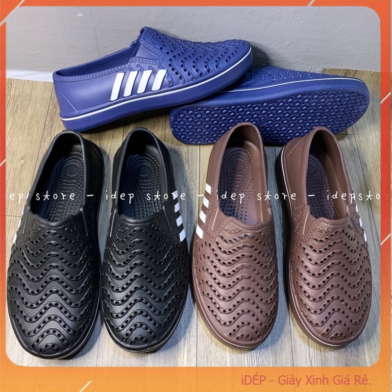 Giày nhựa nam đi mưa GL028 gợn sóng 4 sọc - Giày đi biển siêu nhẹ, siêu bền IDEP