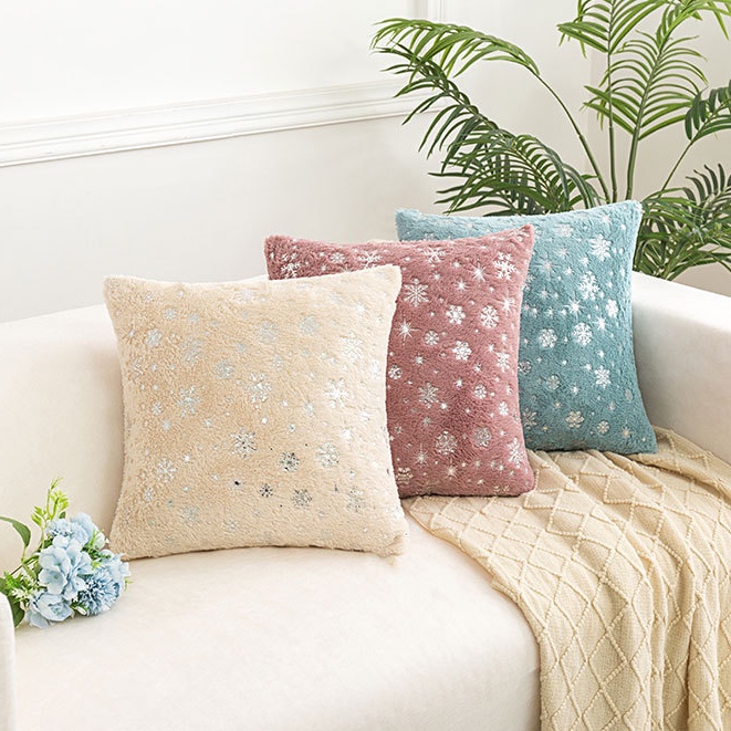 Vỏ Gối Vuông 45 * 45Cm Họa Tiết Bông Tuyết Màu Bạc Trang Trí Giáng Sinh