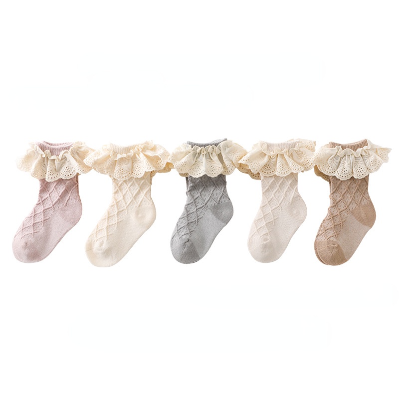 Vớ cotton Mỏng Phối Ren Ấm Áp Thời Trang Xuân Thu Cho Bé