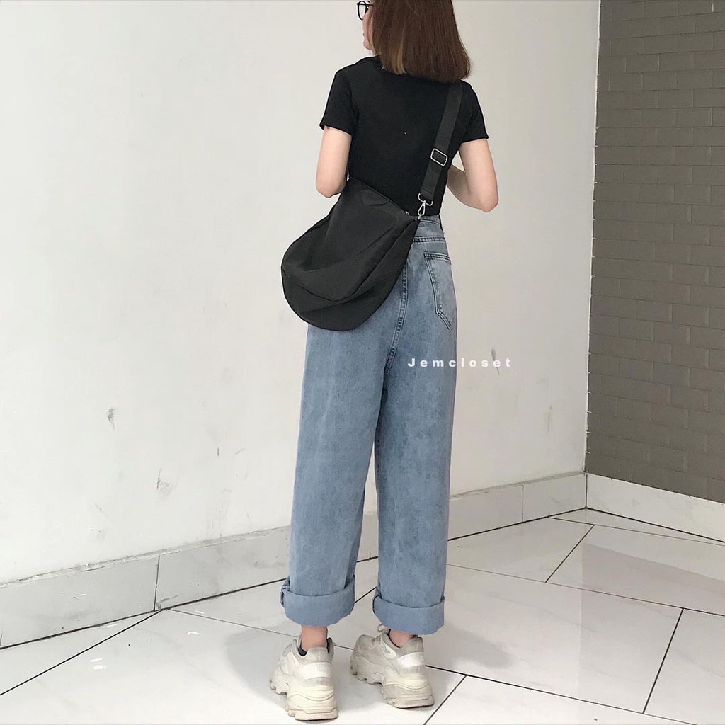 Quần Jeans Nữ Ống Rộng Kèm Thắt Lưng Eo Quần Bò Form Unisex Màu Xanh Thoải Mái Dễ Phối Đồ  - 2264 JEM CLOSET