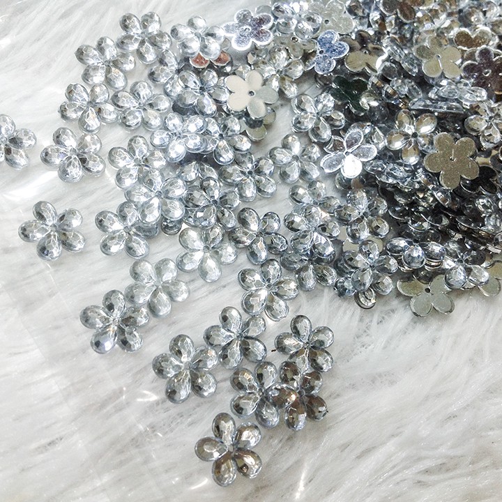 Gói 5 Hạt đá acrylic hoa mai nhựa kết áo lấp lánh đính trang phục thời trang