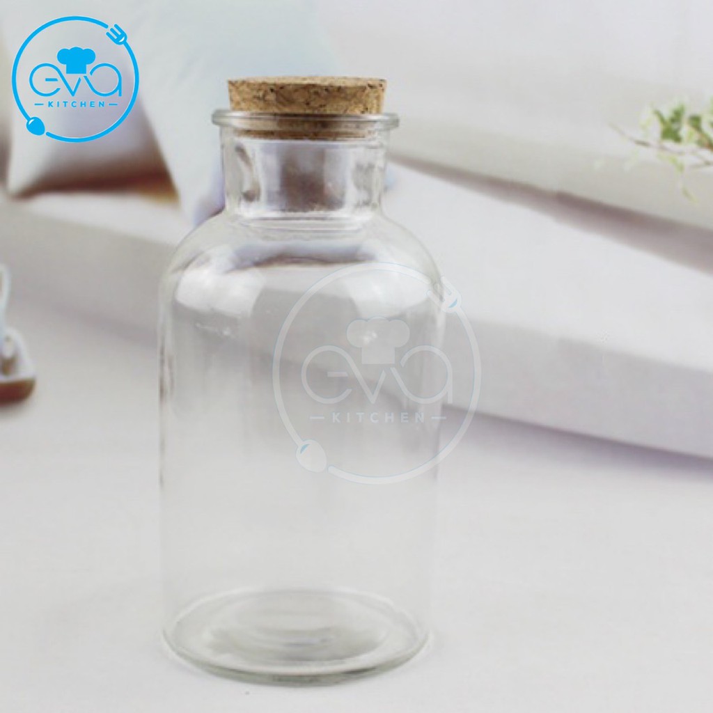 Bộ 2 Bình Thuỷ Tinh Nắp Nút Bần Kiểu Dáng Trụ Tròn 1000 Ml / Hũ Thuỷ Tình Tròn Nắp Gỗ 1 Lít M3028