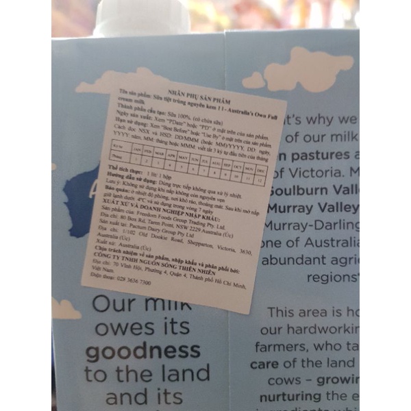 Thùng sữa tươi Nguyên Kem Úc 12 hộp 1 lít date 05/2024