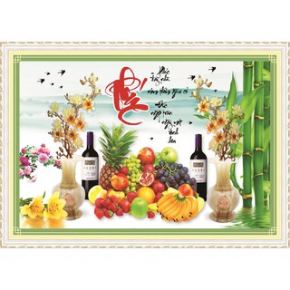 Tranh đính đá Chữ Phúc Trái Cây Hoa 77769 kt70x50cm