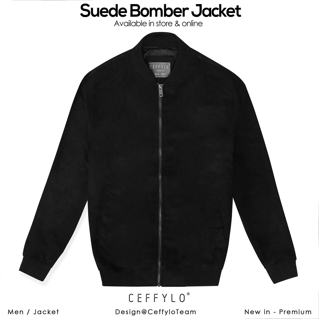 [Mã LTP50 giảm 50000 đơn 150000] Áo Khoác Bomber Da Lộn Đen Trơn, Chất Liệu Da Lộn Mềm Mịn – CEFFYLO