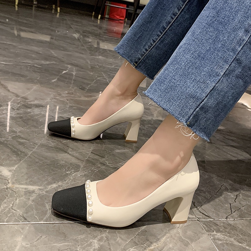 Giày cao gót mũi vuông thời trang Hàn Quốc tùy chọn màu sắc dành cho nữ