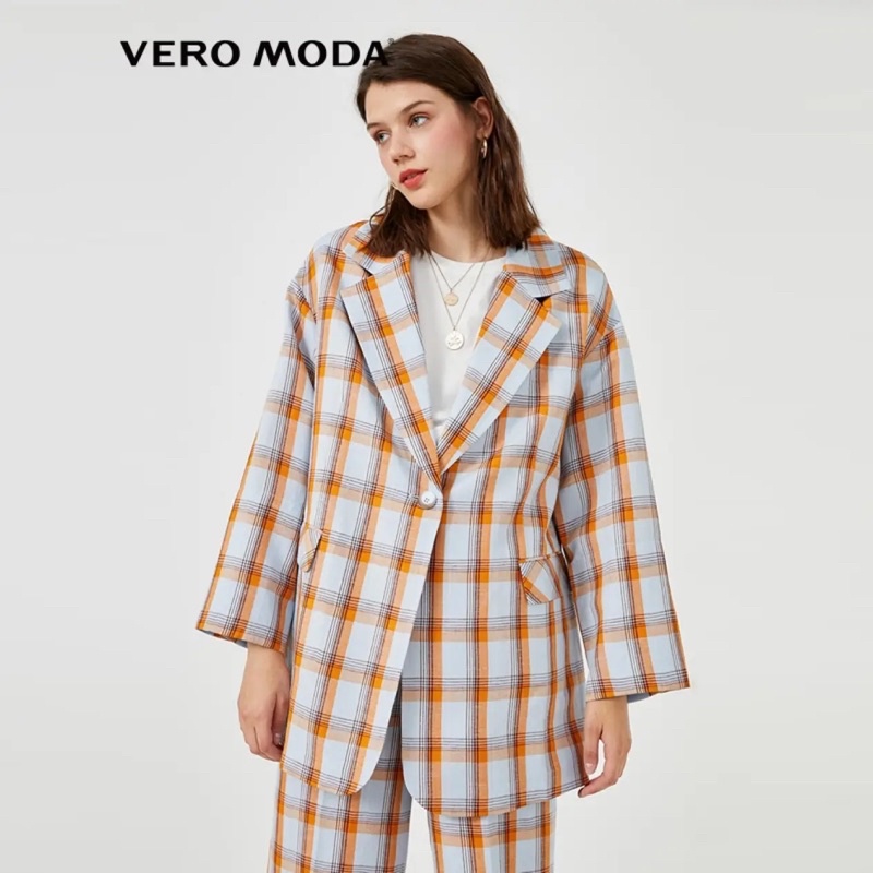 Áo khoác blazer kẻ sọc ca rô phom rộng cổ pyjama - Vero Moda sành điệu