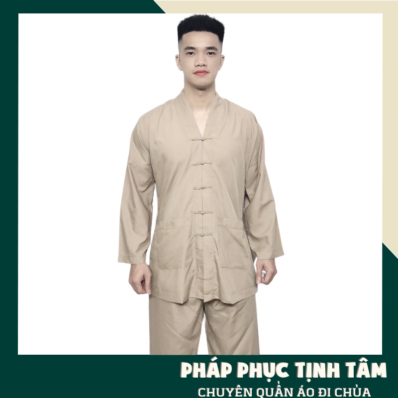 Đồ Lam Bộ Đi Chùa Nam La Hán Dài Tay Cao Cấp Lịch Sự Chất Vải Dày Dặn Mềm Mịn Mặc Rất Mát Và Thoải Mái