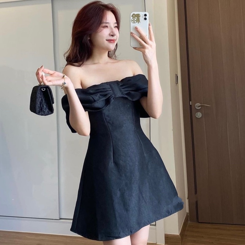 Váy tafta nơ trễ vai