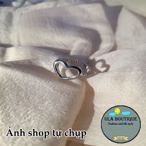 Nhẫn nữ Trái tim to mạ bạc 925 thời trang ULA shop nhẫn hở mặt trái tim to rỗng lấp lánh NĐ7
