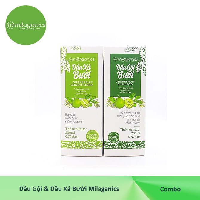 Bộ Dầu Gội và Dầu Xả Bưởi ngăn ngừa rụng tóc, nuôi dưỡng và Kích Thích Mọc Tóc Milaganics (250ml/ chai) | BigBuy360 - bigbuy360.vn