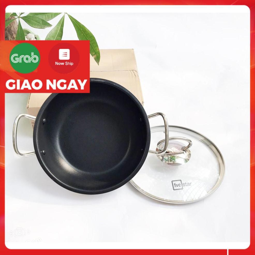 Nồi inox kho cá thịt chống dính bếp từ Fivestar ( 18cm / 20cm / 22cm ) nắp kính , 3 đáy , inox 430 , tặng 2 vá canh