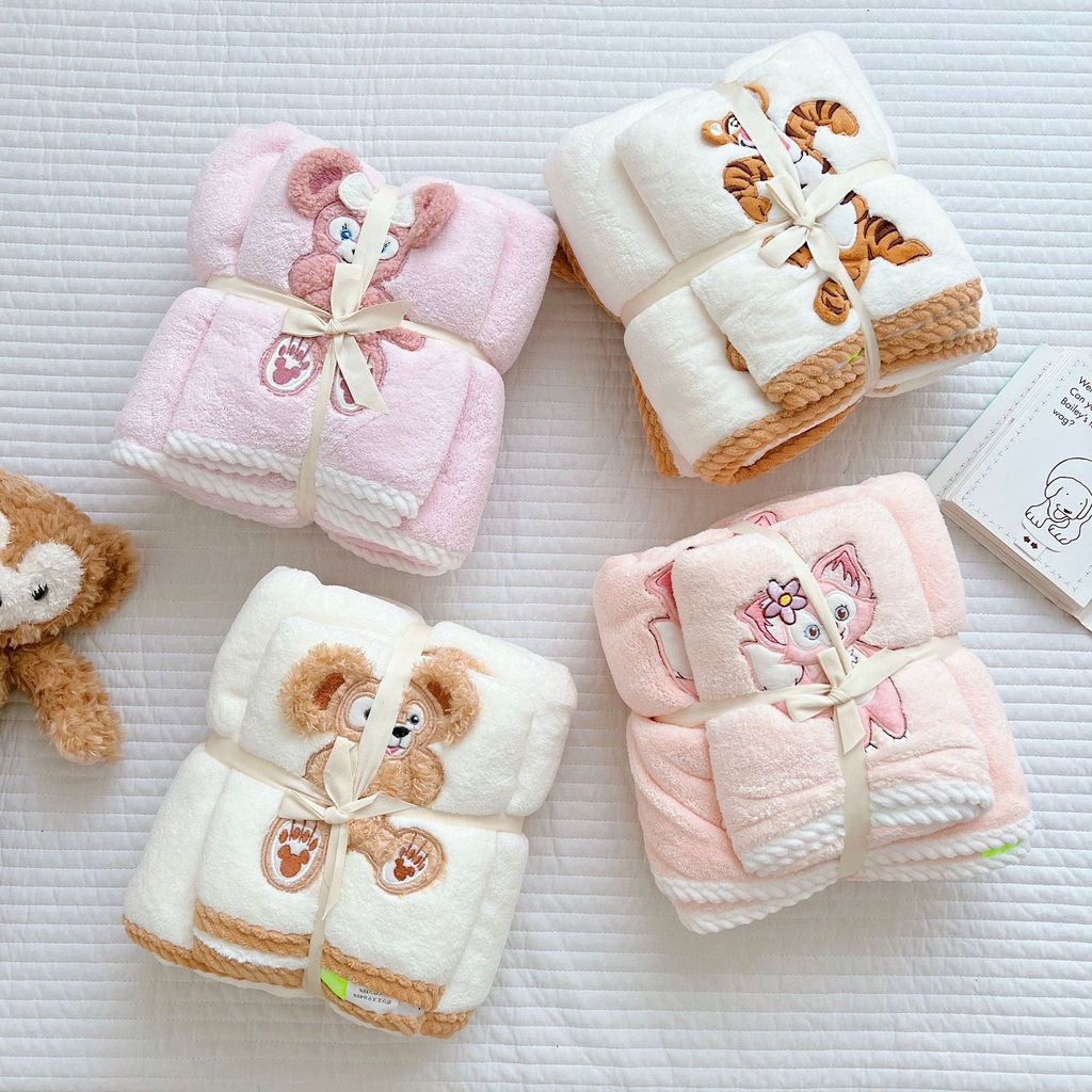 Bộ Khăn Tắm Hai Mảnh Thêu Họa Tiết Hoạt Hình Dành Cho Trẻ Em Và Người Lớn