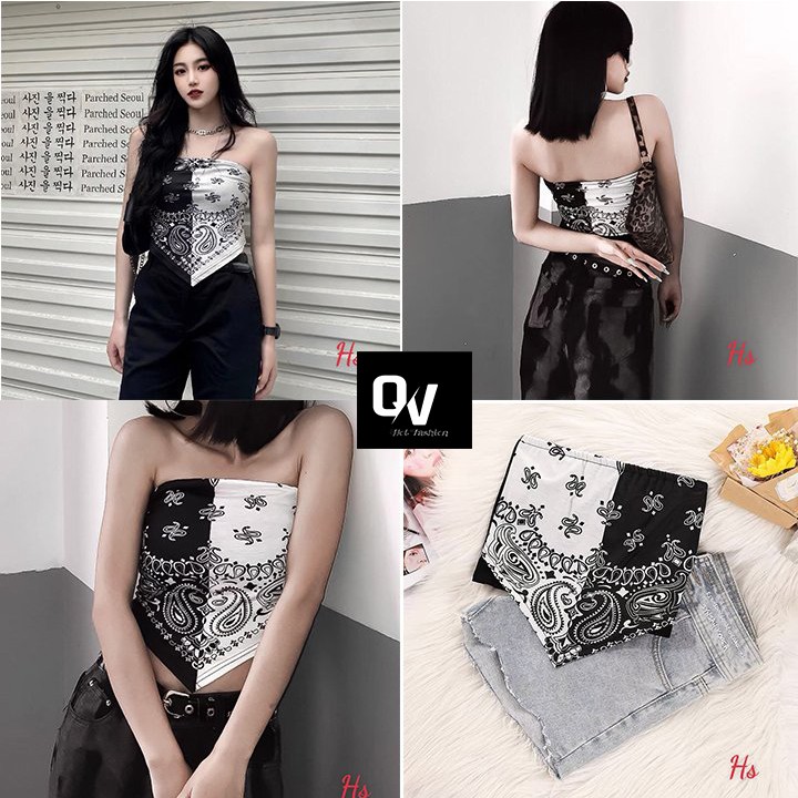 Áo yếm không dây phối 2 màu trắng đen chất liệu bozip - chất vải xịn - SHOPQ&amp;V