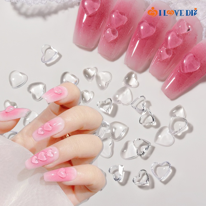 Set 50 / 100 Hạt Nhựa Trong Suốt Hình Trái Tim Trang Trí Móng Tay