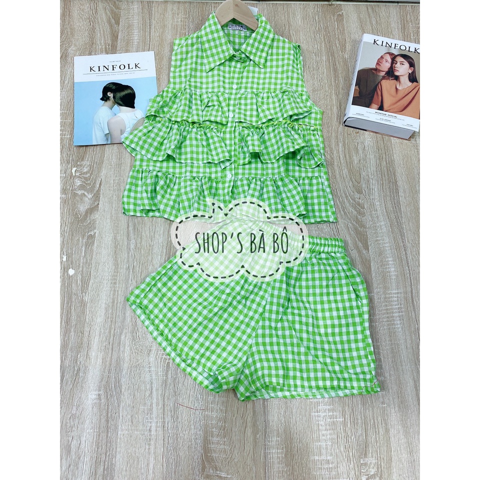 Set áo sơ mi tầng sát nách, quần short có túi cho nữ mặc nhà, mặc đi chơi, vải siêu đẹp