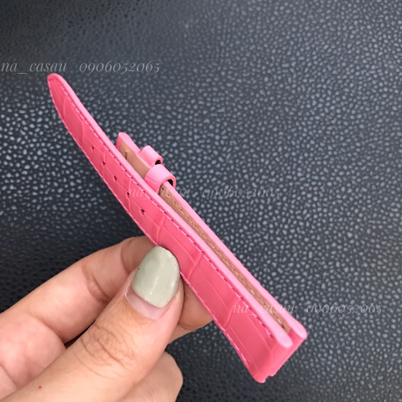 DÂY ĐỒNG HỒ DA BÒ MÀU HỒNG VÂN CÁ SẤU NỮ các size 12mm, 14mm, 16mm, 18mm