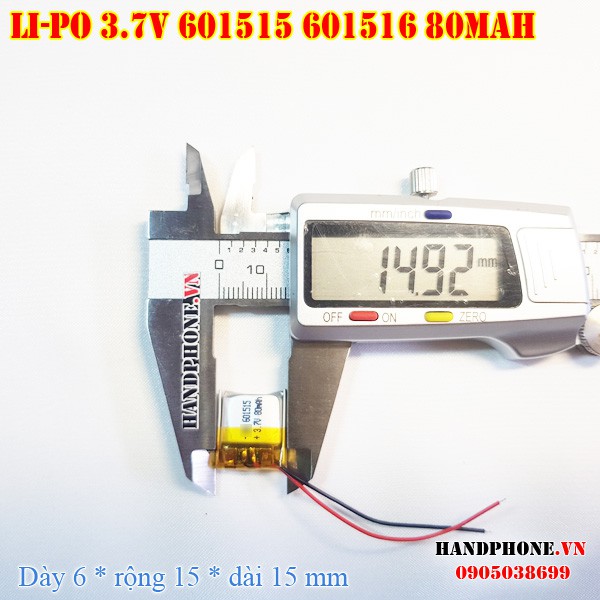 Pin Li-Po 3.7V 601515 601516 80mAh (Lithium Polyme) Cho Tai Nghe Bluetooth, Loa Bluetooth, Smartwatch, Chuột Máy Tính