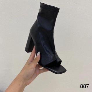 Giày boot nữ cổ cao hở mũi gót dẹp thời trang - Boot cao gót 7cm - Boot nữ da mềm gồm 3 màu -Boot cao cổ nữ CTR