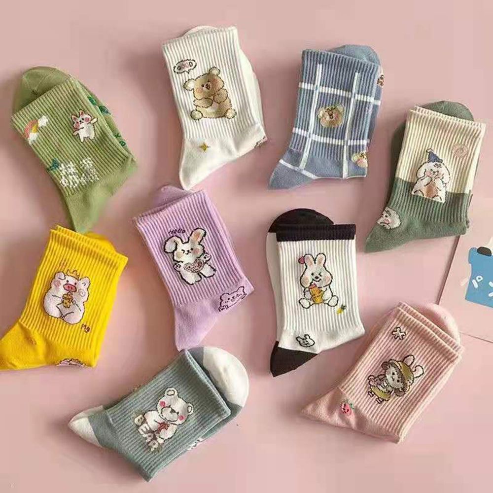 Tất cổ trung in hình thỏ dễ thương thoáng khí thoải mái cho nam và nữ